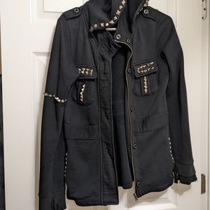 Distressed / Tatter Punk Black Hoodie Customized - Studs & Spikes, Alternative